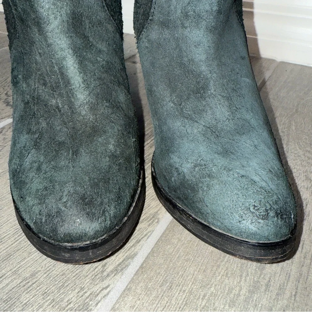 Free People Faded Black Suede Boots Distressed Leather Mid‎ Calf Heel US 8 (39)